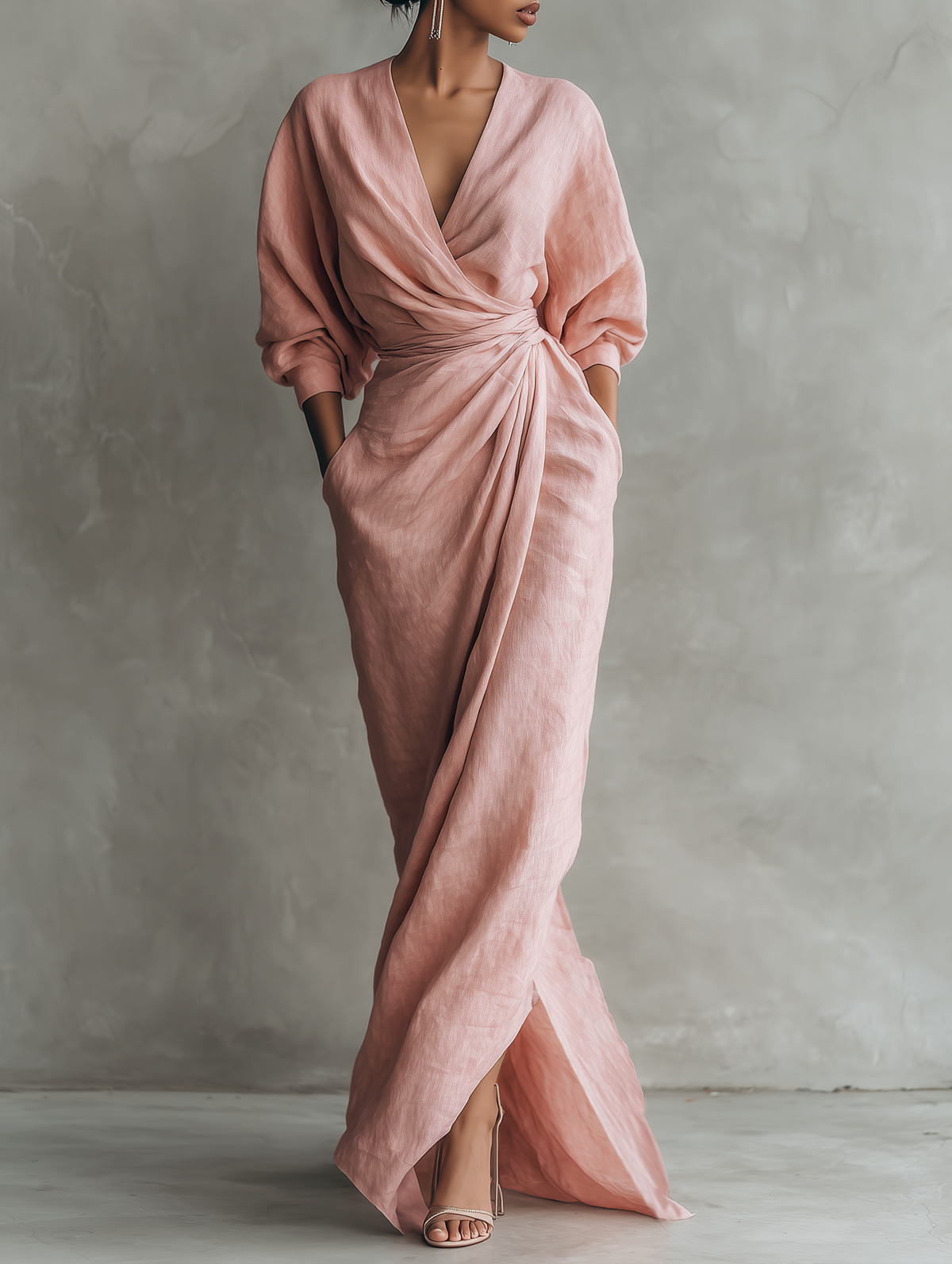 Linen maxi dress with V-neck