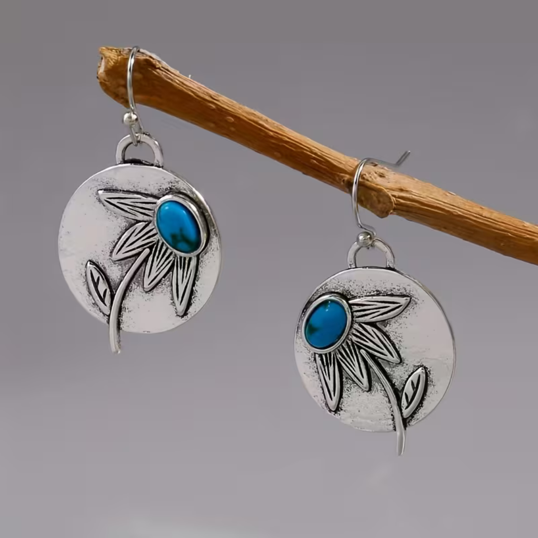 Retro Turquoise Floral Earrings