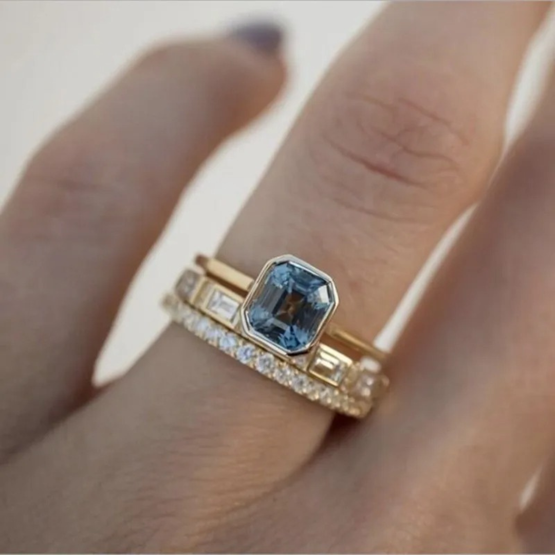 Iris – Ensemble de bagues vintage or et bleu