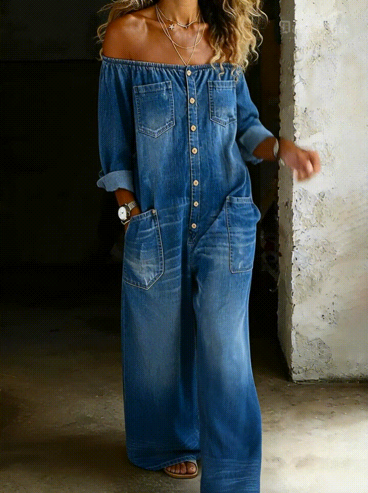 Elena™ | Off-the-shoulder denim jumpsuit