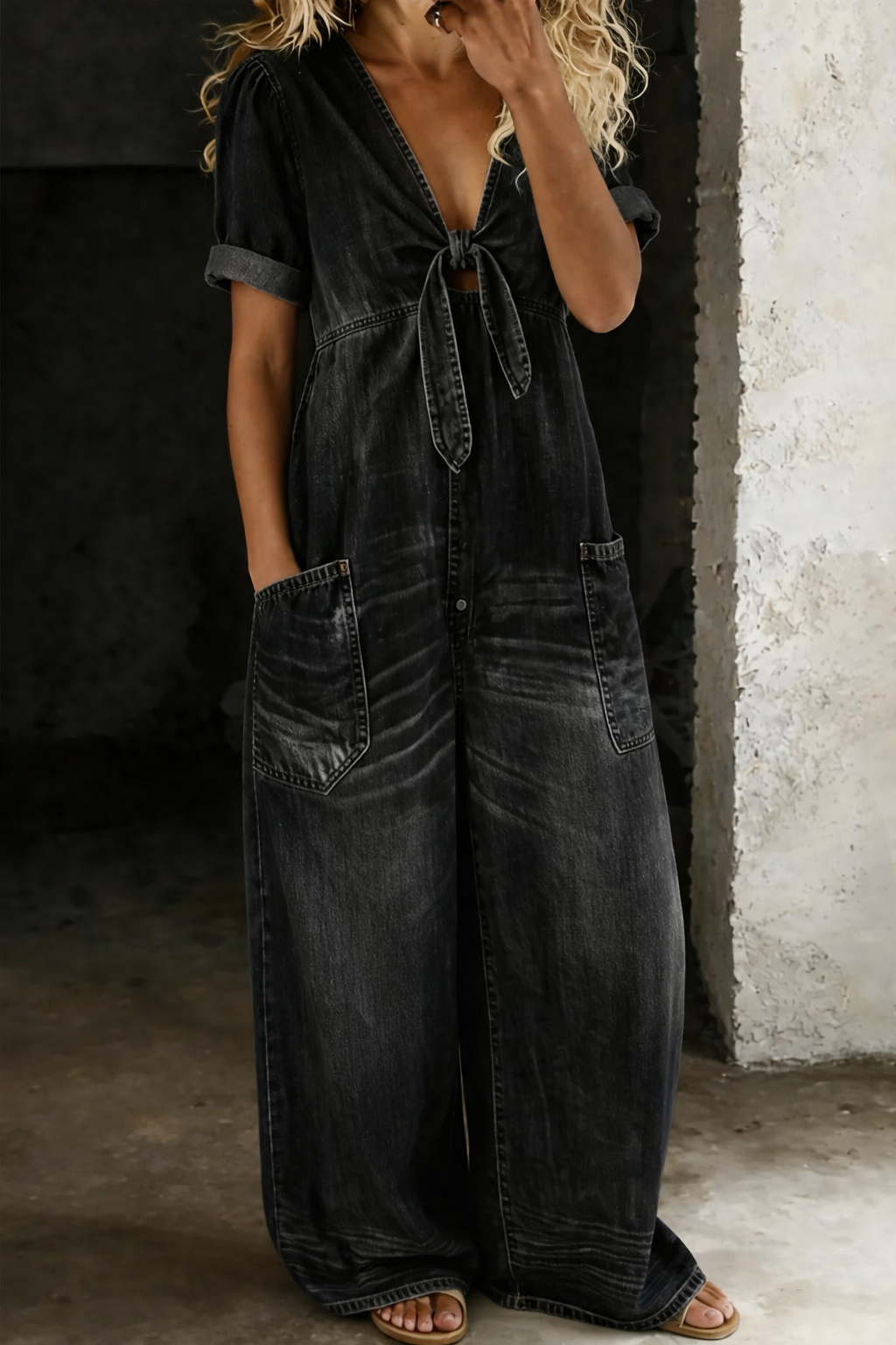 Maya™ | V-neck denim jumpsuit