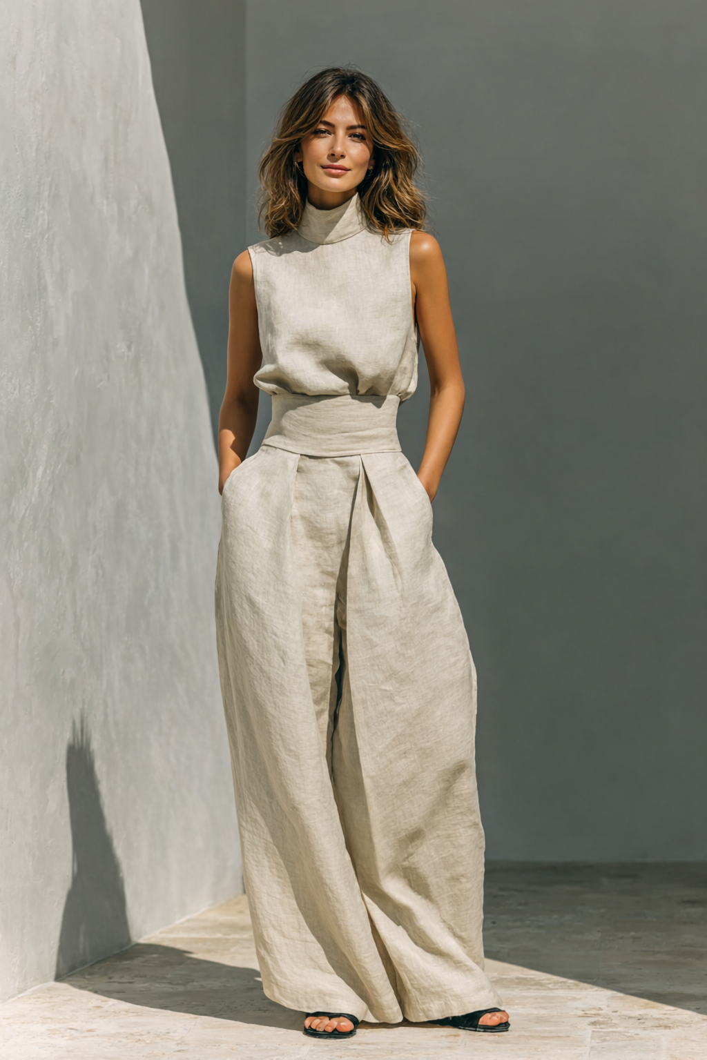 Maria - Minimalist tank top and wide-leg pants set