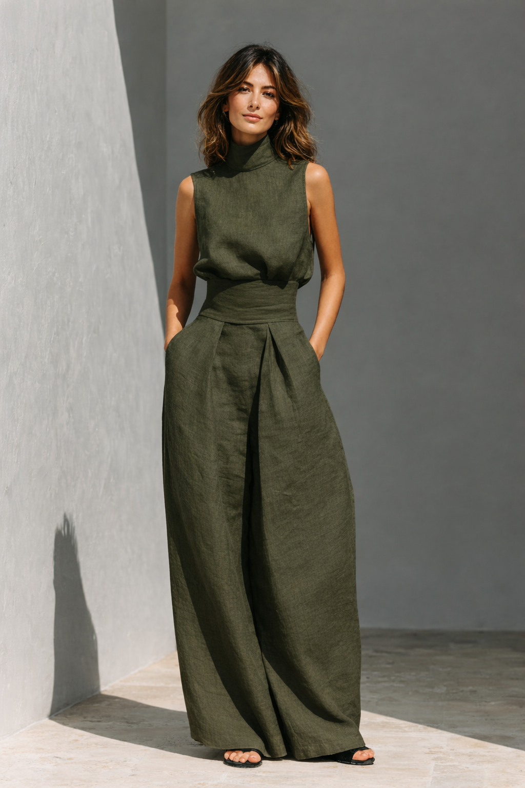 Maria - Minimalist tank top and wide-leg pants set