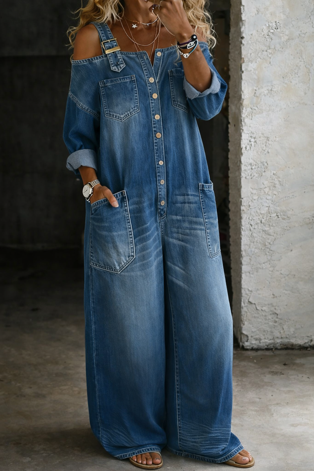 Stephanie™ | Off-the-shoulder denim jumpsuit