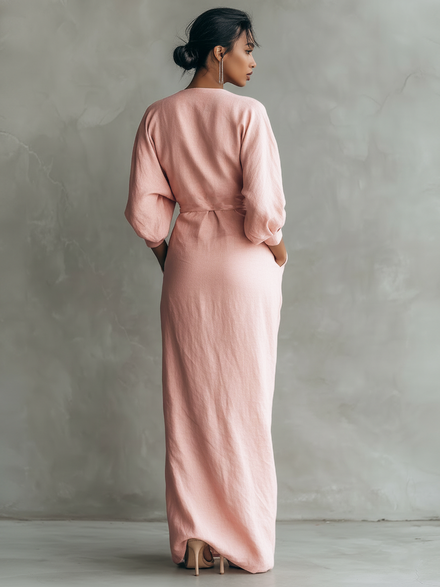 Linen maxi dress with V-neck