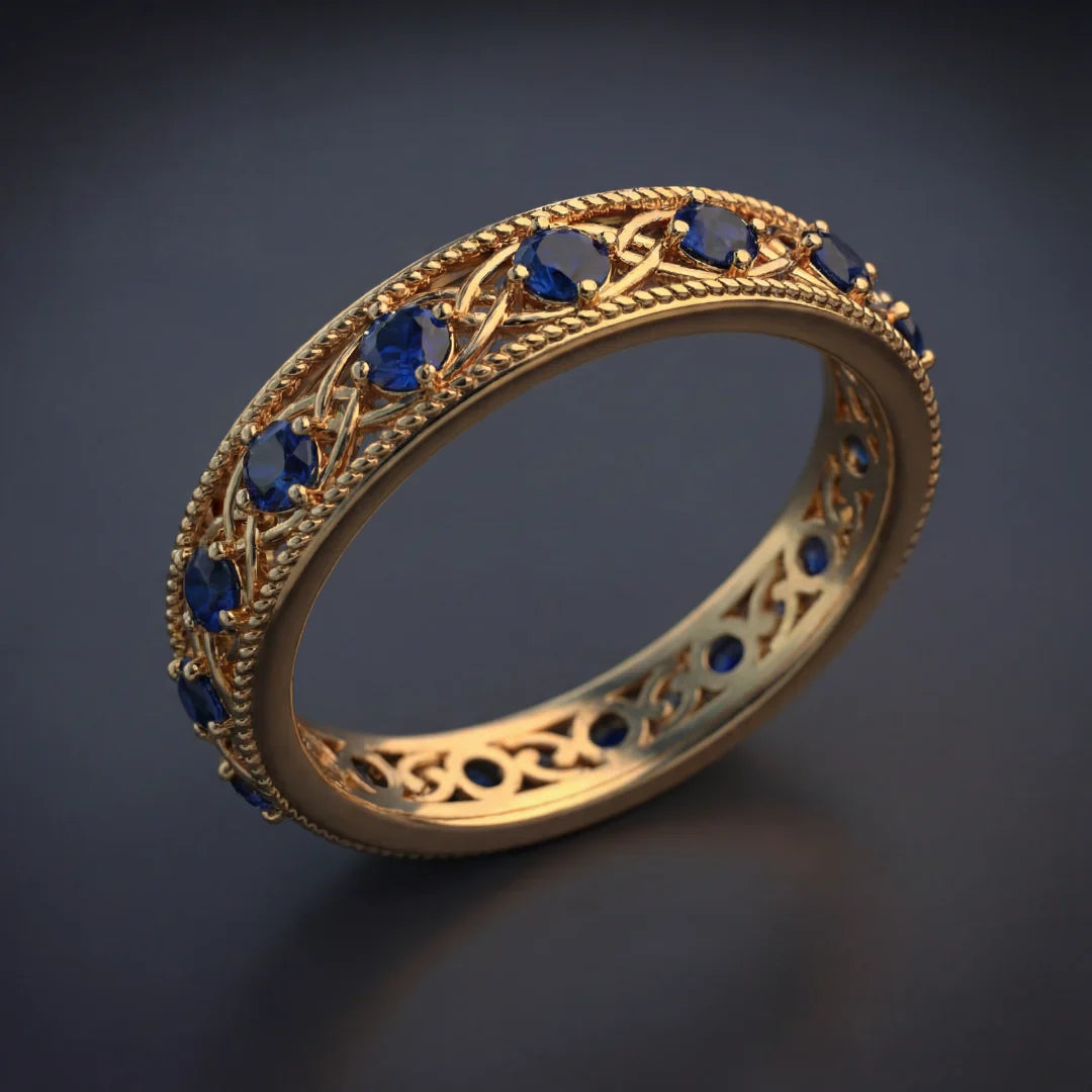 Bague exotique en zircone bleue fine en forme de feuille