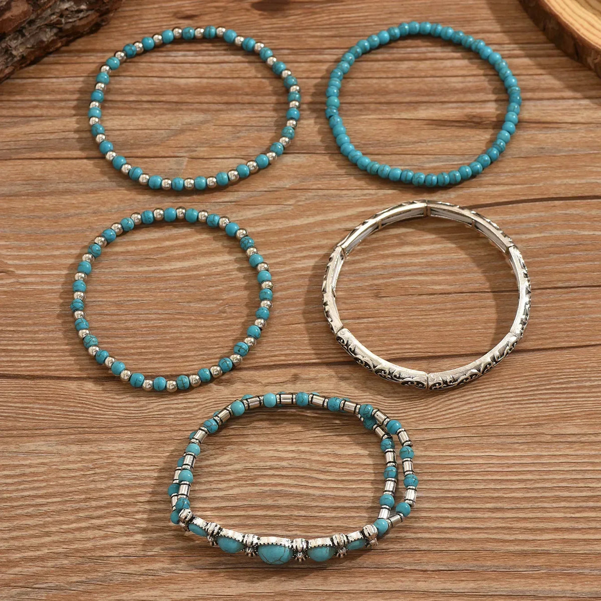 Set de bracelets bohèmes avec perles turquoise