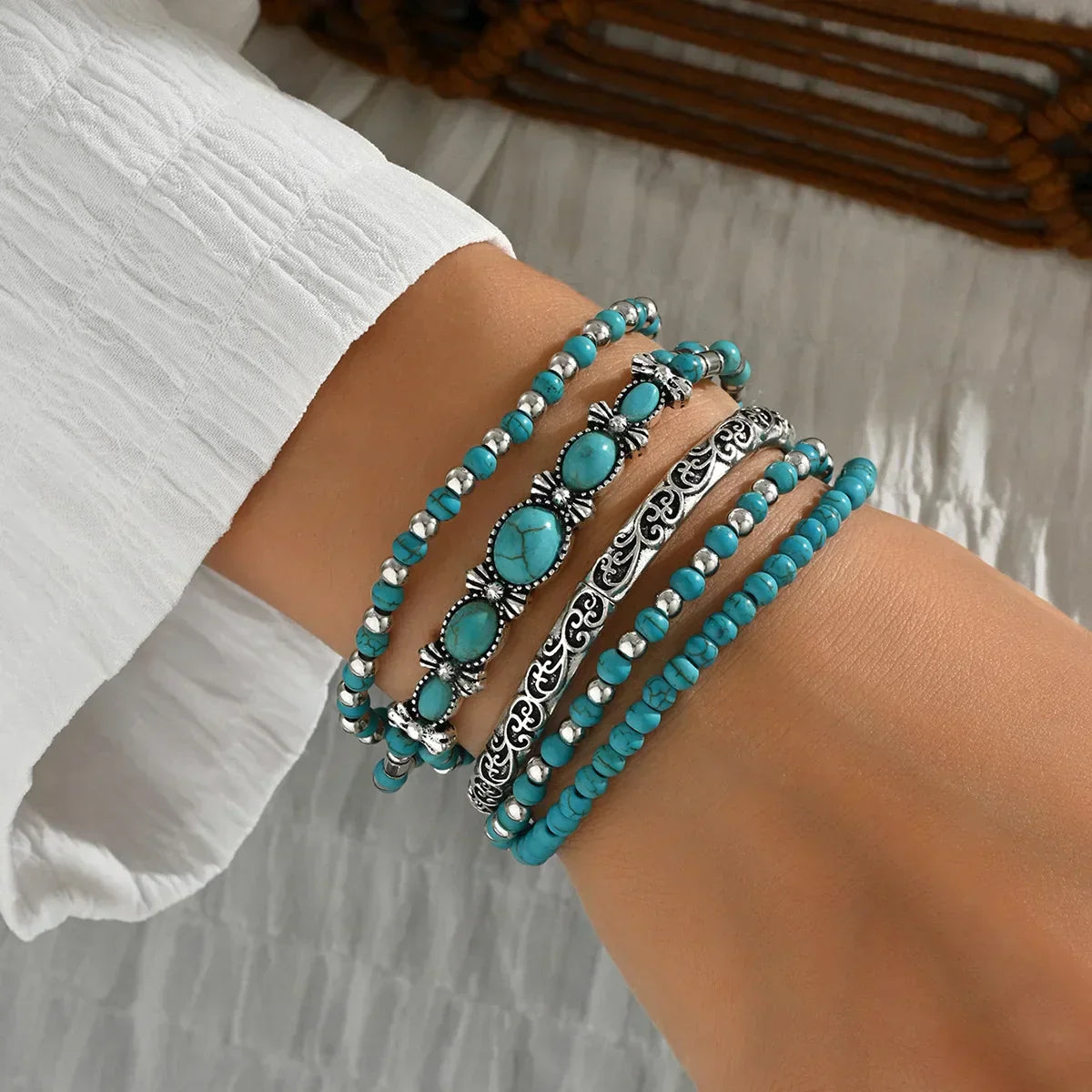 Set de bracelets bohèmes avec perles turquoise