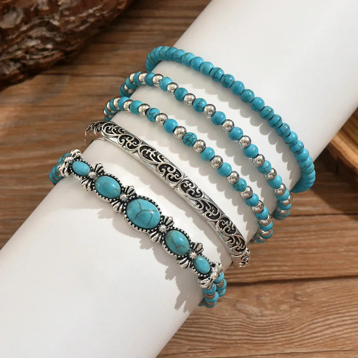 Set de bracelets bohèmes avec perles turquoise