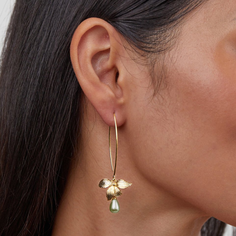 Boucles d’oreilles pendantes Jade Perle et Pétale