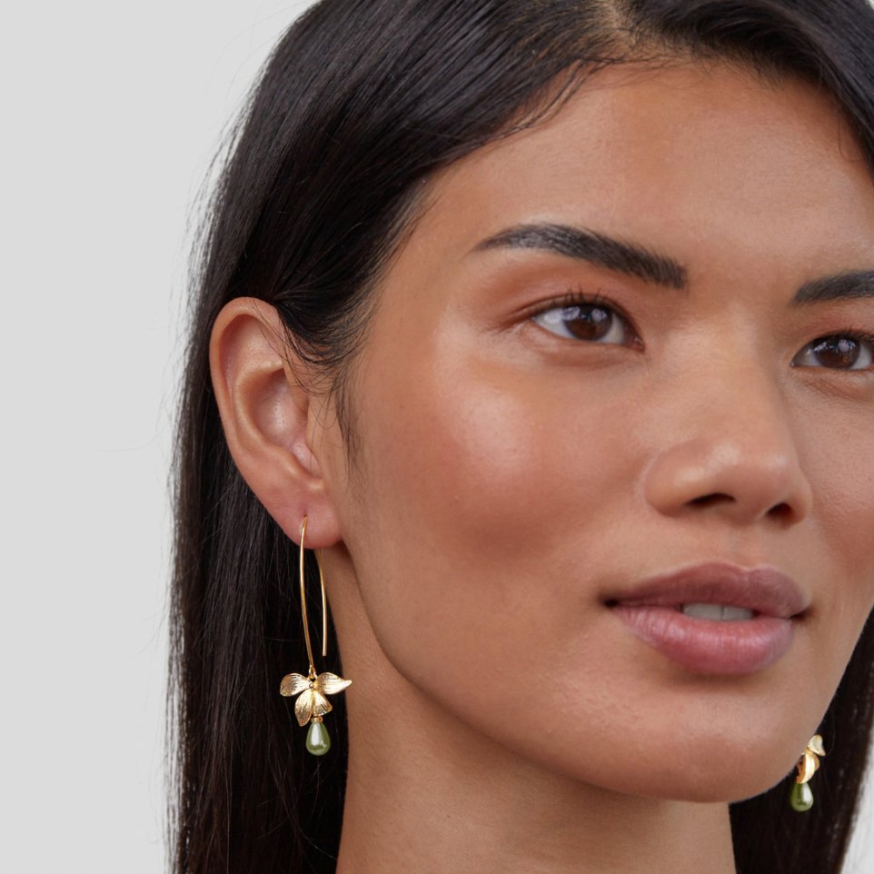 Boucles d’oreilles pendantes Jade Perle et Pétale