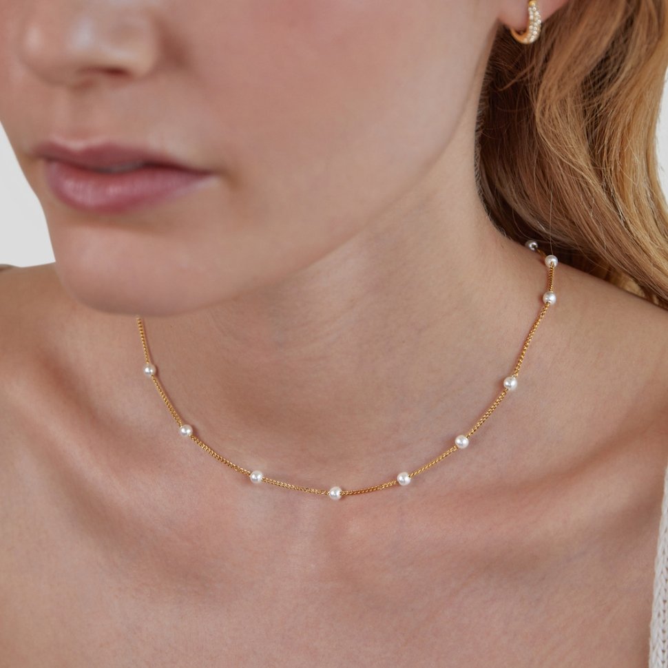 Collier en or pur avec perles