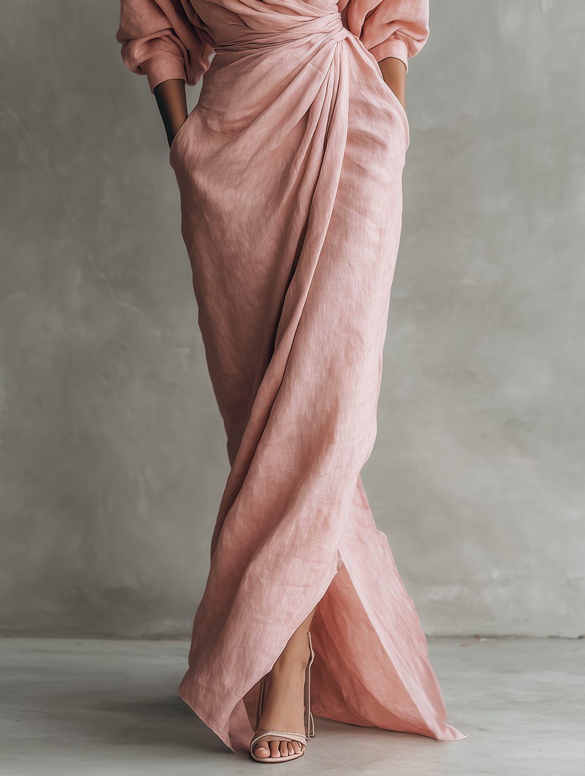Linen maxi dress with V-neck