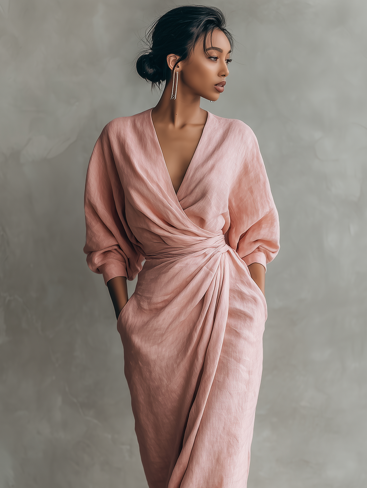 Linen maxi dress with V-neck