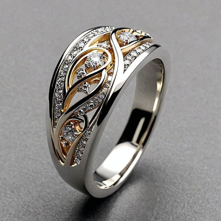 Bague creuse en or et argenté