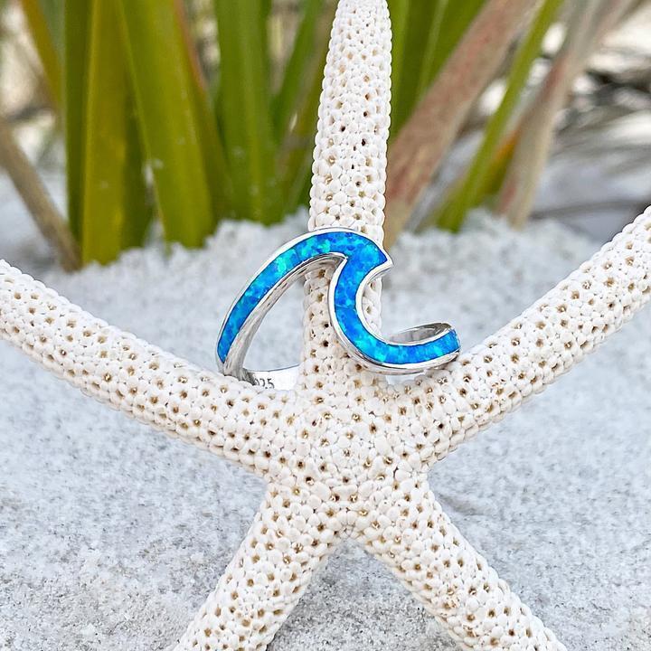 Bague Onda en argent avec opale bleue