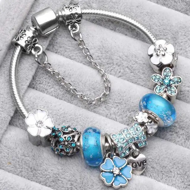 Bracelets vintage bleus et argentés