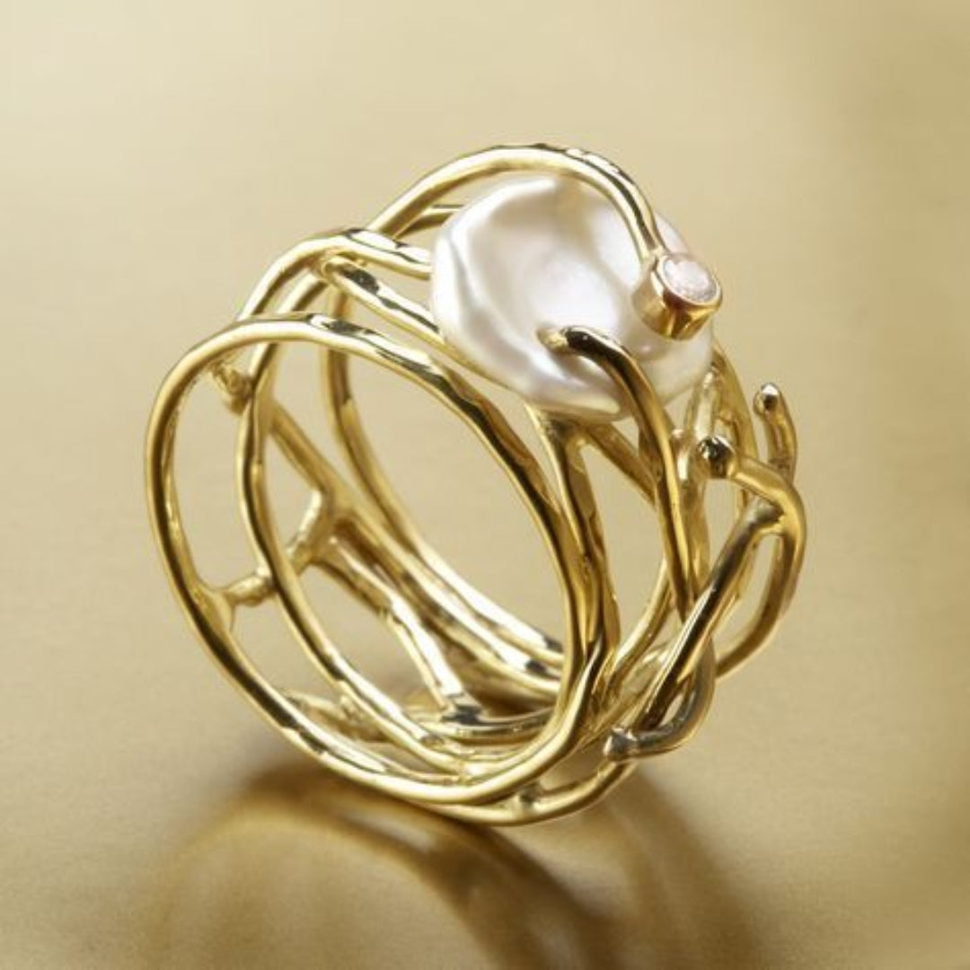 Samira - Bague fine dorée et nacrée