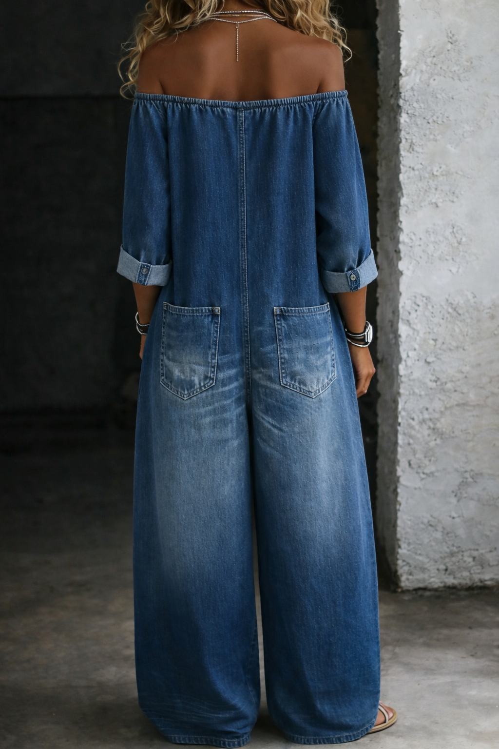 Elena™ | Off-the-shoulder denim jumpsuit