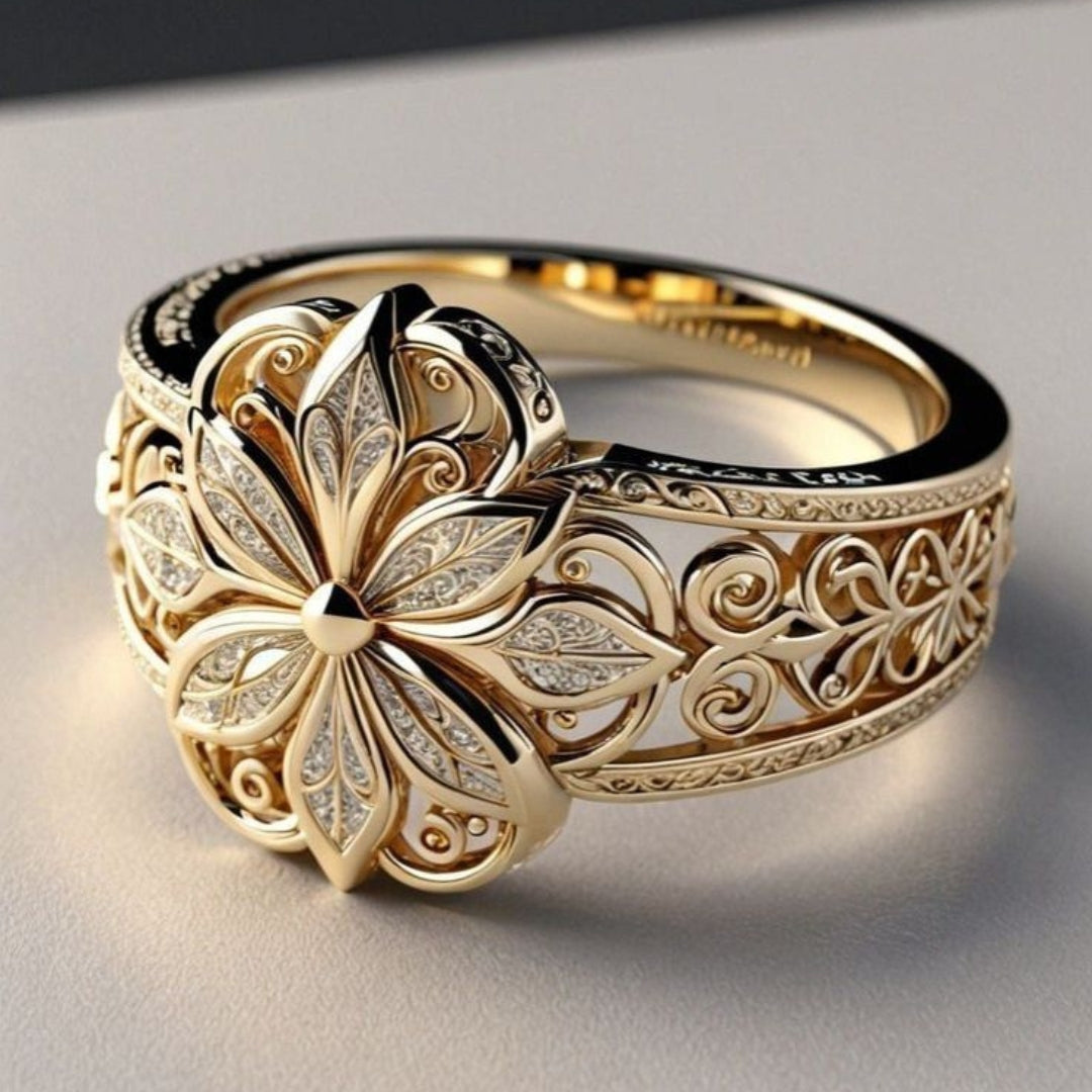 Bague exotique en or avec fleur en zircone