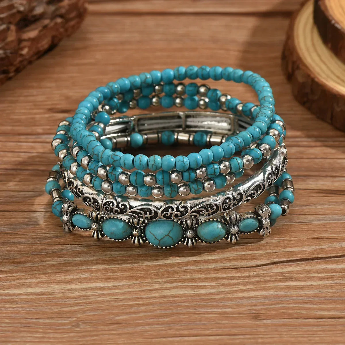 Set de bracelets bohèmes avec perles turquoise