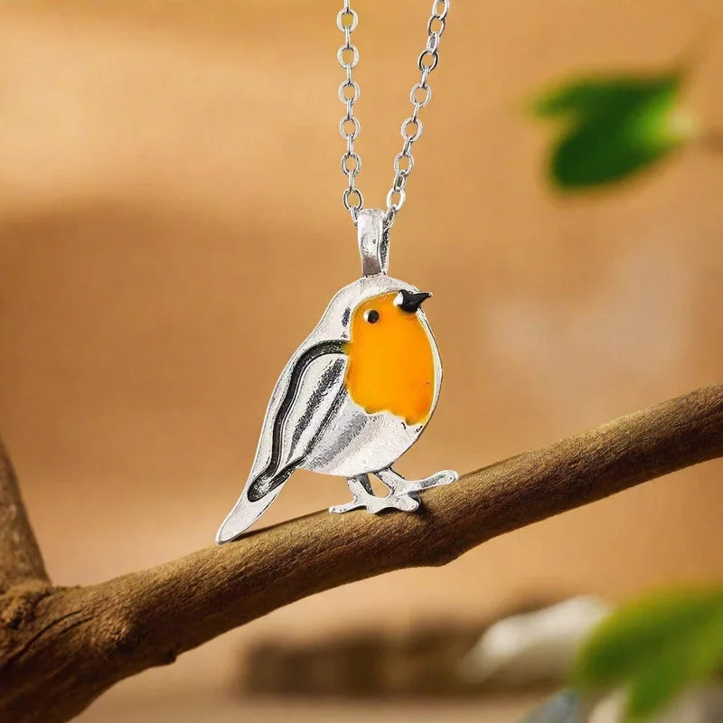 Vintage European American Oil Drop Bird Pendant Necklace