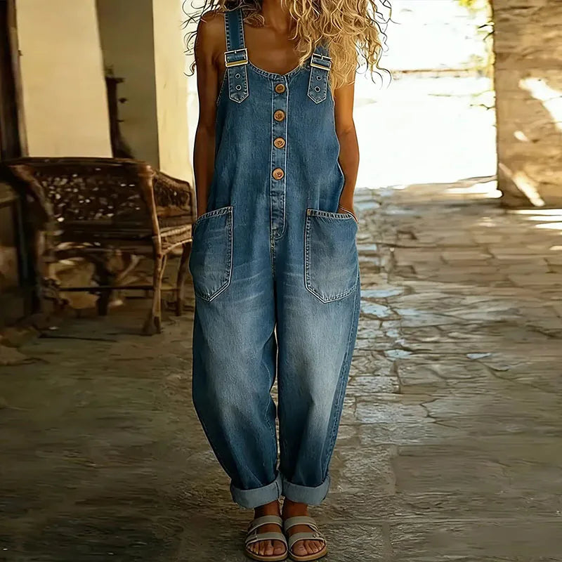 Mae™ | Vintage overalls in soft cotton with a denim effect