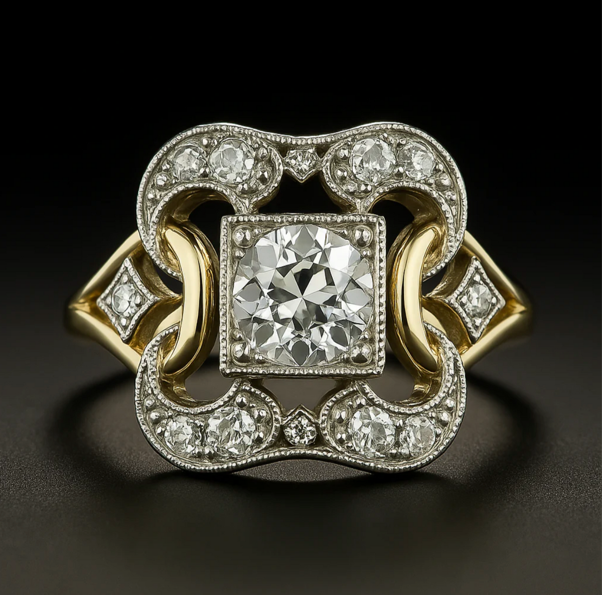 Bague classique en or avec zircone vintage
