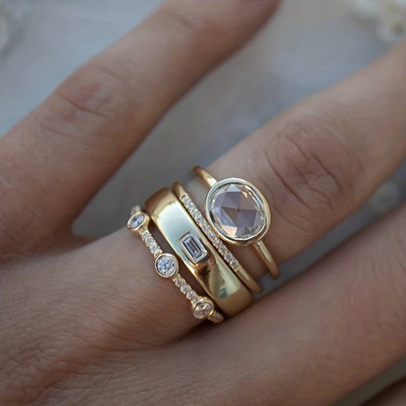 Lily - Ensemble de bagues vintage en or et zircone