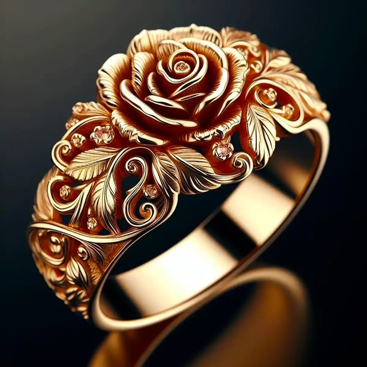 Bague dorée florale