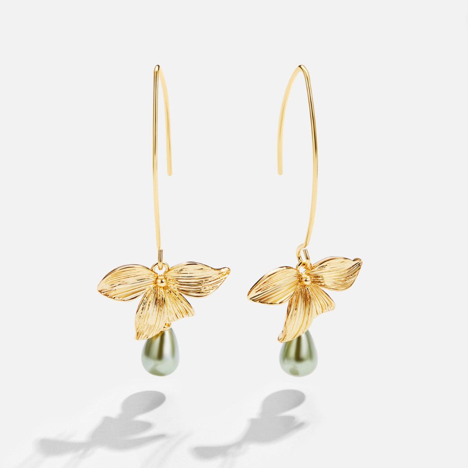 Boucles d’oreilles pendantes Jade Perle et Pétale