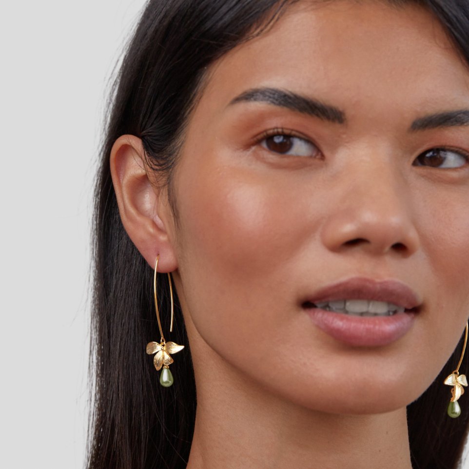 Boucles d’oreilles pendantes Jade Perle et Pétale
