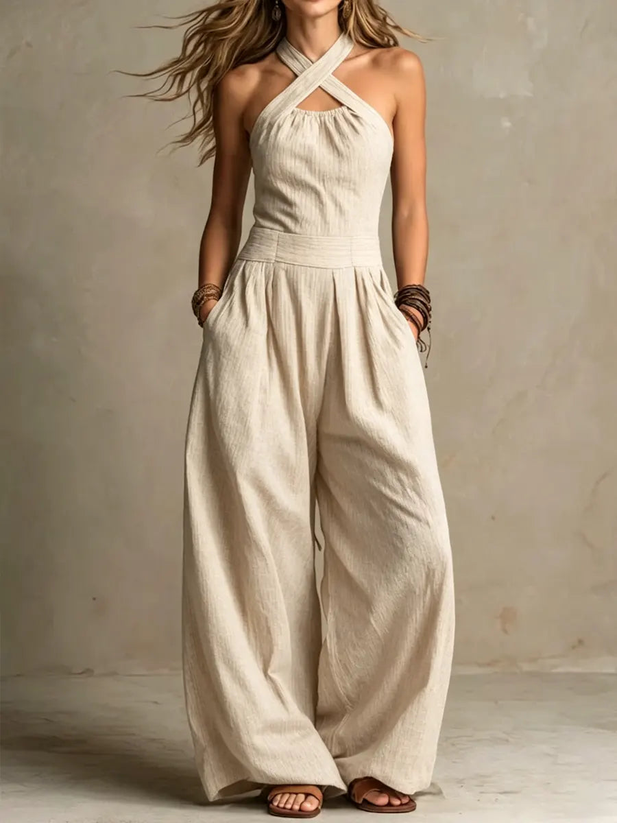 Bianca · Flowy jumpsuit with elegant crossover neckline